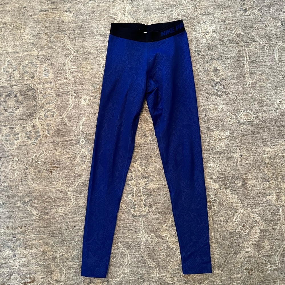 Nike Pro Dri-Fit Warm Blue Snakeskin Print Running Tights/Leggings XS
